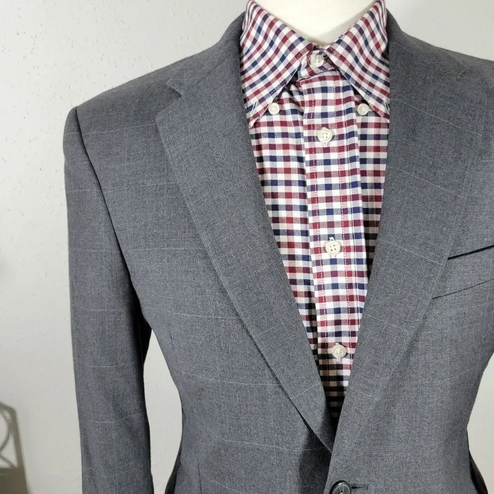 JOS‎ A BANK Model 810 Men's Sport Coat Blazer Two Button Gray Plaid Wool 38R